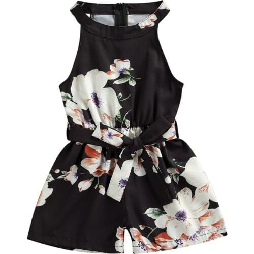 1-5Years Toddlers Summer Jumpsuit Floral Print O-Neck Sleeveless Romper with Back Zipper for Girls