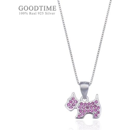 Trendy Women Pure 925 Sterling Silver Puppy Shape Inlaid Zircon Pendant Necklace Chain Jewelry Accessory For Girl Dress Up