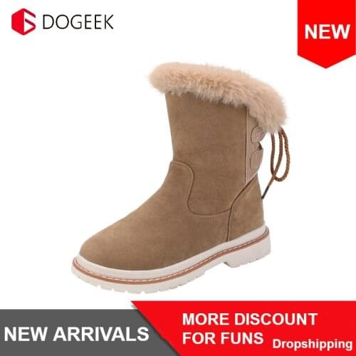 Fashion Womens Boots Warm Winter Snow Boots Women Lace up Boots Platform Warm-Plush Snow Boots Winter Female Calf Soft Boots