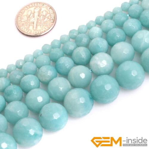 Natural Stone Faceted AAA Grade Blue Amazonite Stone Round Bead For Jewelry Making Strand 15"DIY Bracelet Necklace Jewelry Beads