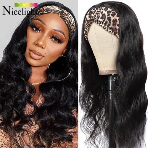 Nicelight Hair #4 Body Wave Headband Wig Human Hair Scarf Wigs For Black Women Glueless Peruvian Natural Hairline Machine Wig