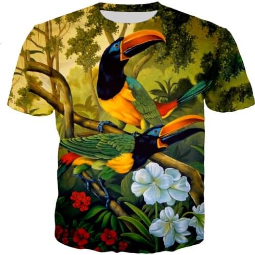 New parrot T-shirt mens womens hip-hop flower T-shirt 3d bird print T-shirt cool men and womens clothing casual tops shirts