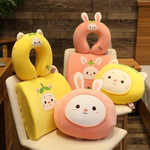 New Plush Animal Cat Rabbit Cute Creative U-Shaped Pillow Soft Toys Office Lunch Break Nap Sleeping Stuffed Gift Doll For Kid