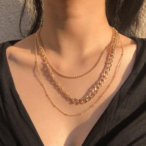 New 2021 Fashion Multilevel Geometric Gold Bead Chain Thick Chains Punk Necklace For Women Female Vintage Collar Jewelry Gift