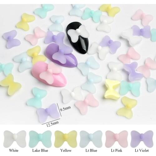 The New Flat Back Resin 9.5x12.5MM Jelly Bow Tie Nail Art Rhinestones 3D Charm DIY Nails Art Accessories 30/100Pcs