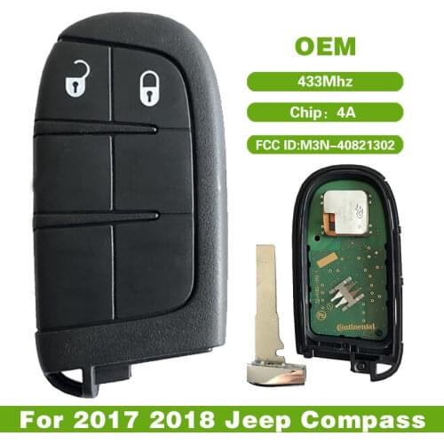 CN086028 Original Jeep Compass 2 Buttons Smart Remote Control Key 433mhz 4A Chip Keyless Entry SIP22 Blade M3N-40821302