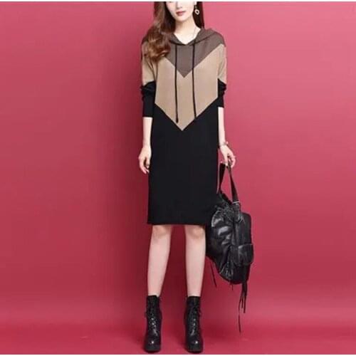 Hooded autumn dress long sleeve wool knitted skirt autumn and winter sweater dress female 2021 new casual loose