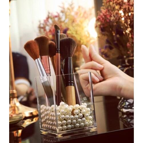 Makeup brush storage transparent acrylic storage box brush barrel pen holder makeup tools finishing simple cosmetics storage
