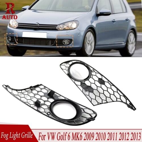 R-AUTO Fog Light Mesh Grille Glossy Black Car Fog Light Grill Cover Front Bumper For VW Golf 6 MK6 2009 2010 2011 2012 2013