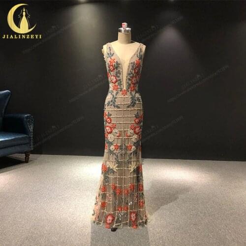 Rhine Real Deep V Neck Brown With Flowers Sexy V Back Floor Length Mermaid vestidos de fiesta Evening Dress Long вечернее платье
