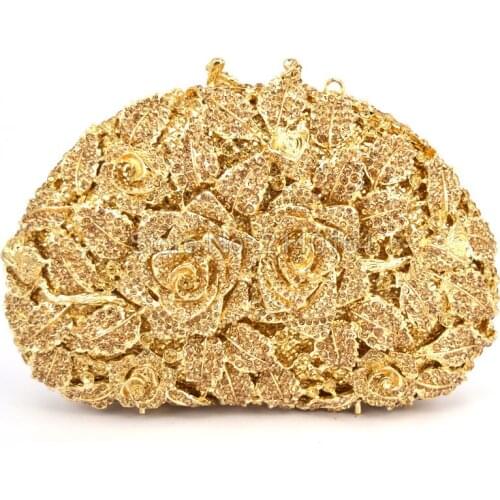 Luxury high quality diamond rose flower colorful foliage stitching mini clutch evening bag lady dinner handbag purse 88410