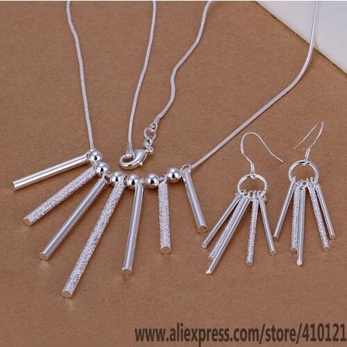 S159 Lucky Charm Silver Color Jewelry Sets For Women Jewelry Lady Accessories Fashion Five Rods Pillars Earrings Necklace