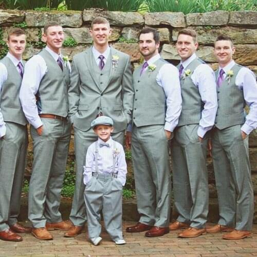 Gray Groomsmen Tuxedos for Wedding Groom 3 pieces Suits Slim Fit Two Button Best Man Party Blazers(Jacket+vest+pants)