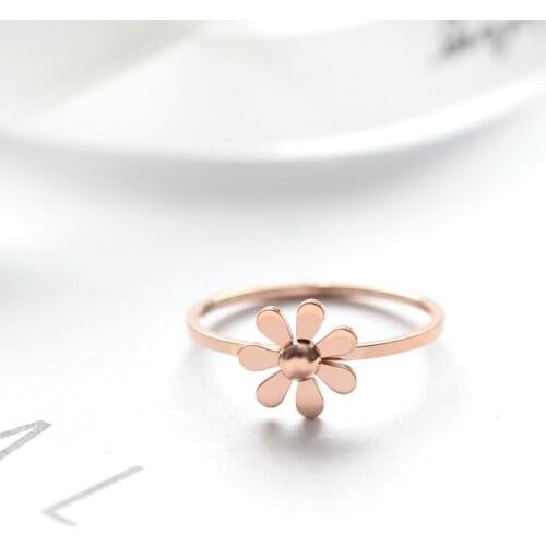 YUN RUO Top Brand Simplicity Daisy Rings for Woman Girl Wedding Jewelry Rose Gold Color 316 L Stainless Steel Gift Top Quality