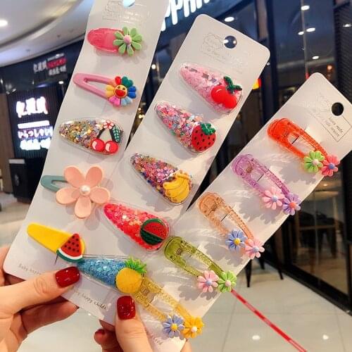 5 PCS New Girls Cute Cartoon Animals Fruit Hairpins Children Lovely Hair Clips Barrettes Headband Kids Hair Accessories