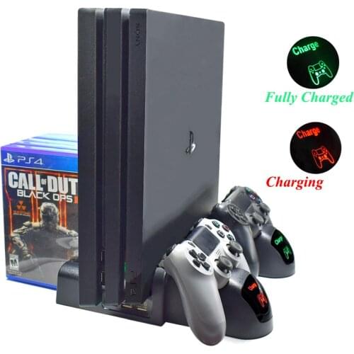 For Sony PS4/PS4 Slim/PS4 Pro Multifunctional Cooling Charging Dock Stand With LED Charging Station Dual Stand Charger