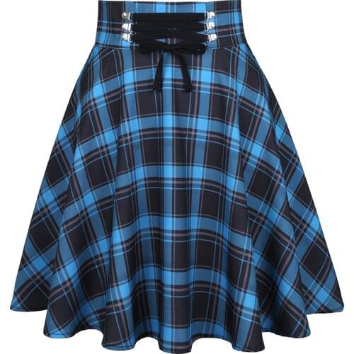 2021 Sring Blue Sexy Plaid Midi Skirt Hot Checkered All-match Dark Gothic JK Uniforms Strapped School Girl Folds High Waist Robe