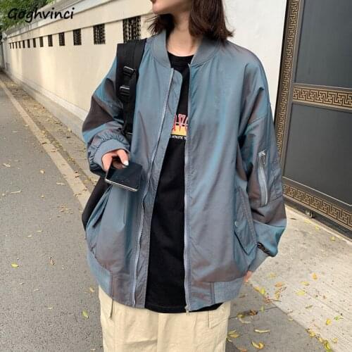 Basic Jackets Women Zipper-fly Multi-pockets Classic Couple Hip-pop Harajuku Street Wear Reflective High Quality Female Ins Coat