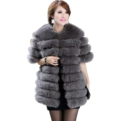 TopFurMall) Luxury Brand New Womens Genuine Fox Fur Coat Jacket Half Sleeve Lady Winter Women Fur Outerwear Coats VK1036