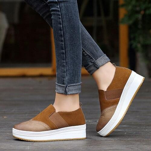 Mixed Colors Platform Shoes Woman Leather Moccasins Strap Espadrilles Loafers Women Thick Bottomed Flats Students Shoes R3-75
