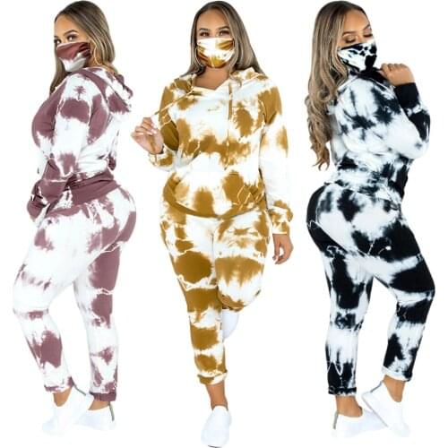 Women 3 Piece of sets Marble Tie Dye Sweatsuit and Hoodies Tracksuit Sweatpants Joggers Casual Set fashion streetwear 2021