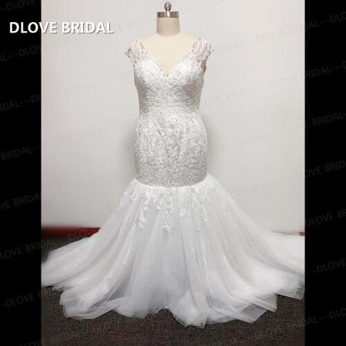 Plus Size Wedding Dress Mermaid Lace V Neck Unique See Through Back Bridal Dresses Factory Custom Make Wedding Dresses