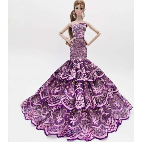 1/6 BJD Clothes Purple Fishtail Lace Dress for Barbie Clothes Outfits Fashion Wedding Dresses Party Gown Kid 11.5" Dollhouse Toy