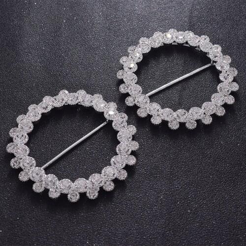 2pcs 75mm silver plating crystal Rhinestone round Buckles Wedding dress Decoration DIY Hair Accessories shoes belt appliques