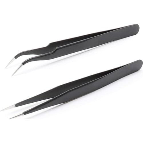 2Pcs Stainless Steel Curved Straight ESD Antistatic Tweezers False Eyelash Nipper Repair Nail Art Picking Tool Eyebrow Tweezers