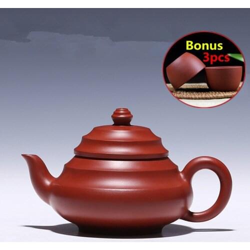 2017 Handmade Purple Grit Tea Pot Kettle Yixing Purple Clay Teapots Chinese ZiSha Tea Pot Set Bonus 3 Tea Cups with Gift Box
