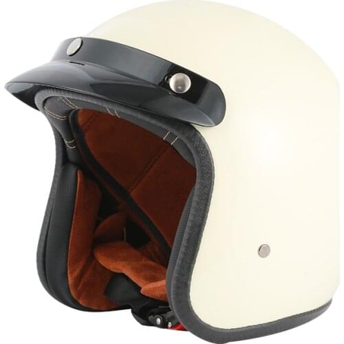 2021 New White Men Women Open Face 3/4 Motorcycle Helmet Retro Motorbike ABS Material Moto Bike Motocross Helmet with Sun Visor