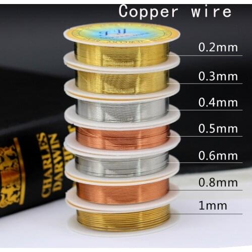 2p 0.2/0.3/0.4/0.5/0.6/0.8/1mm Round Gold Silver Pure Copper Wire Beading Rope Jewellery Making Findings Craft Beads String/Cord