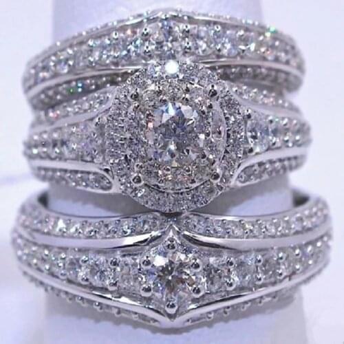 3Pcs/Set Luxury Women Ring Exquisite Inlaid White Crystal Wedding Band Engagement Women Rings Anniversary Party Gift