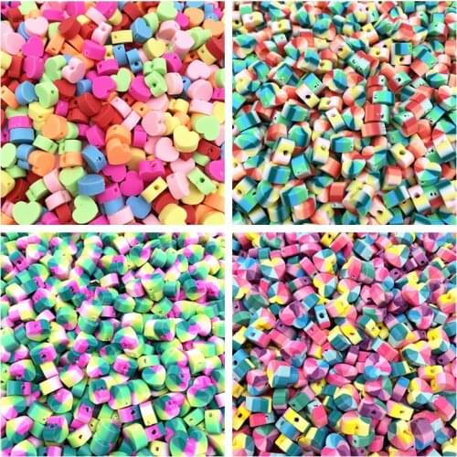 30pcs 10mm Heart-shaped Polymer Clay Spacer Loose Beads for Jewelry Making DIY Bracelet Accessories