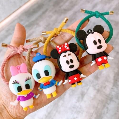 4PCS Disney Cartoon Mickey Mouse Minnie Donald Toy Kids Elastic Hair Rubber Band Accessories Hair Rope Make Up baby Girl Gift