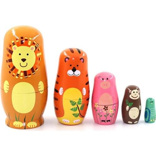 5pcs Cartoon Tiger Wooden Russian Matryoshka Dolls Nesting Kids Toy Handmade Art Crafts Nesting Dolls for Children Gifts#38