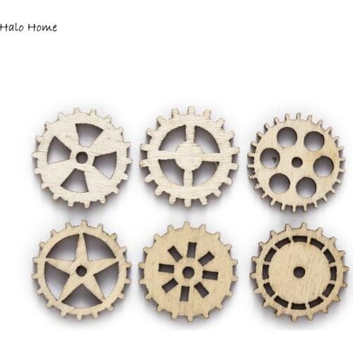 50pcs Gear Wood Patch for Sewing Flatback Decoration Embellishments Scrapbooking Clothing Gift Crafts Handwork Accessories 25mm