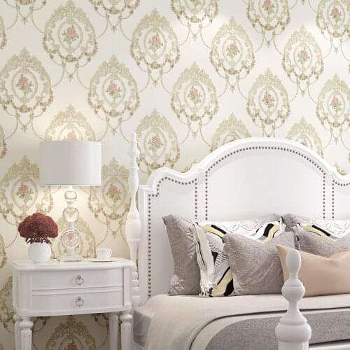 Beibehang European style warm pastoral style non-woven fine embossed bedroom wallpaper 3D three-dimensional living room wall