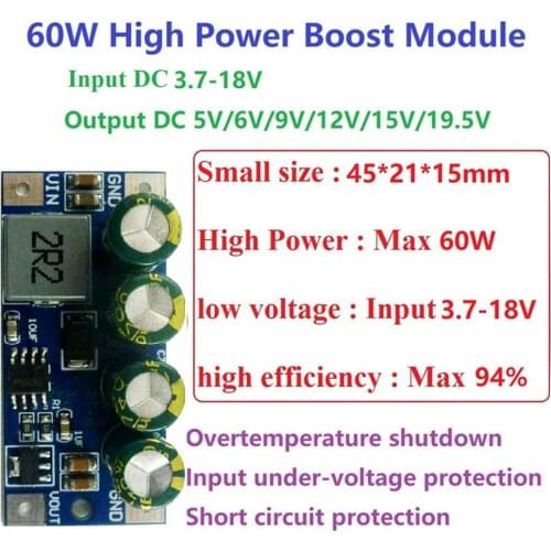 DC3.7V-18V to 5V 6V 9V 12V 15V 19.5V 60W DC DC Step-Up Module Boost Converter for Lead acid Battery Car Cgarette Lighter PLC LED