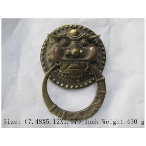 Decoration brass factory Pure Brass Antique Old Classical Copper Fierce Lion Statue Door-knocker, ward off bad luck statue
