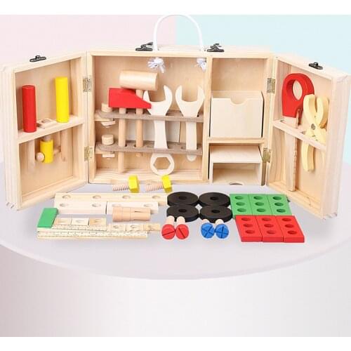 Wooden Toolbox Set Wooden Tools Toys With Storage Box Pretend Play Toolbox Kids Tool Kit Educational Tools Set For Children