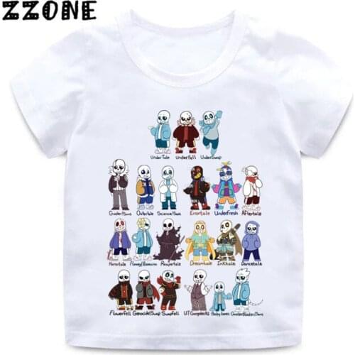 Boys and Girls Skull Brother Undertale Sans Cartoon Print T shirt Baby Funny White T-shirt Kids Summer Casual Clothes