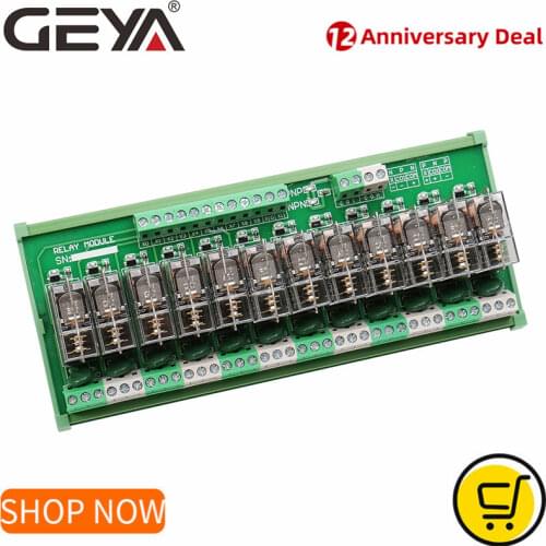GEYA NG2R Din Rail 12 Group Relay Module Omron Replaceable Relay Board 12VDC 24VDC SPDT RELAY