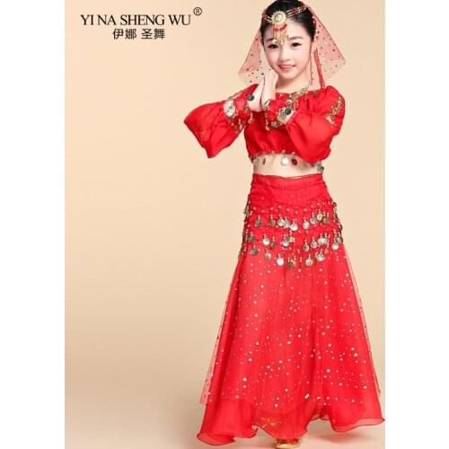Girls Belly Dance Costume 2pcs Set Kids Indian Dance Performance Outfits Bellydance Top Skirt Competition Egypt Dance Costume