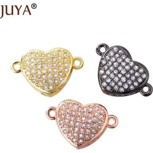 Juya Jewelry Making Supplies Connectors Cubic Zircon Heart Pendants for DIY Woman Bracelet Necklace Accessories Charm Pendant
