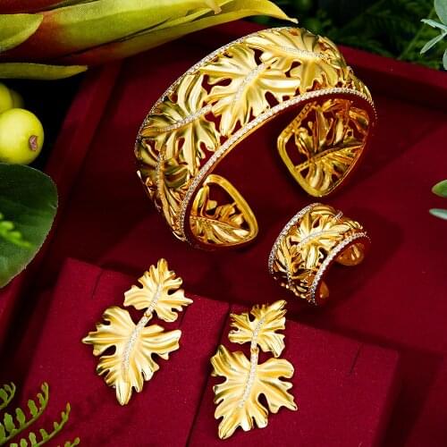 Missvikki Luxury Gorgeous DUBAI Style Wide Bangle Earrings Ring Jewelry Set for Bridal Wedding Mother Day Gift High Quality 2021