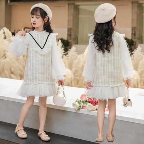 6 8 10 12 Year Old Childrens Fashion Korean Skirt Suit 2021 Spring Autumn New Small Fragrance Base Shirt Cute Boutique Clothing