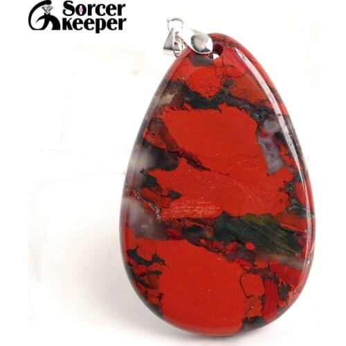 Real Natural Bloodstone Gem Stone Pendant Necklace Polished Drop Agates Slice Fashion Crystal Beads For Jewelry Making BE600