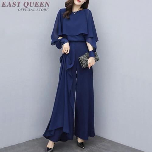 New Arrival Navy Blue Women Pant High Waist Outfit Korean Summer 2019 Spring Two Piece Elegant Woman Pants And Blouse Set DD2240