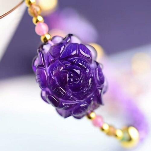 Wholesale Natural Crystal Bracelets Beads Weave Purple Crystal Peony Flower Beauty for Women Girl Gifts Crystal Trendy Jewelry